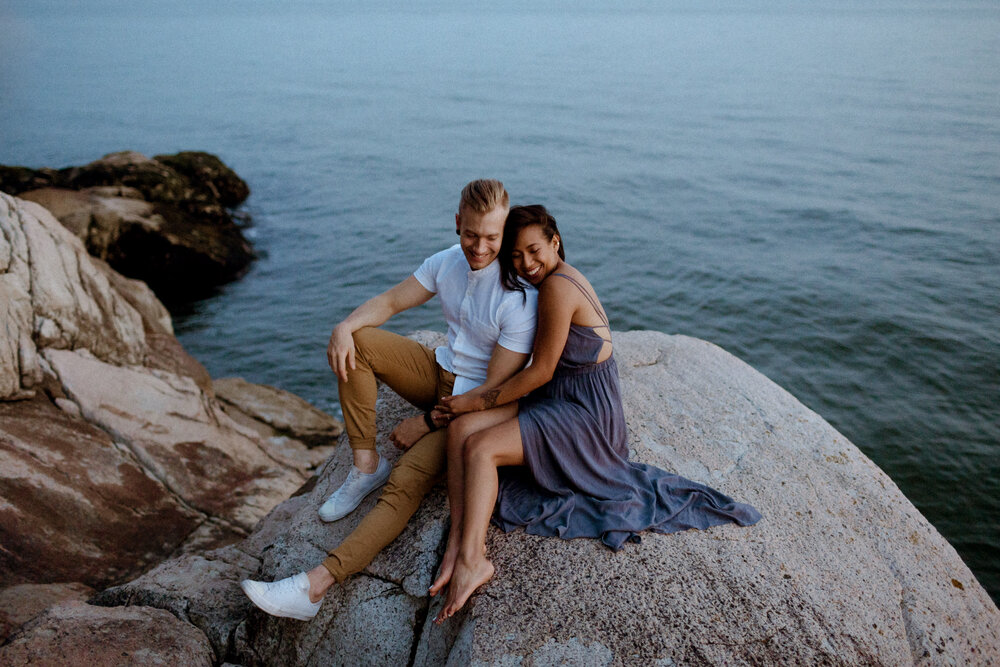 Engagement photos by the water at Lighthouse Park in Vancouver